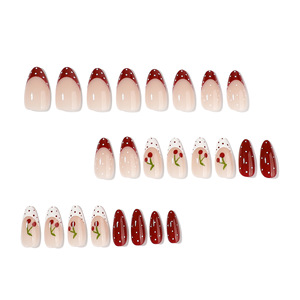 Faux ongles à presser Amande, motif <span class=keywords><strong>cerises</strong></span> fraîches, design fruit mignon, à coller, vente en gros - Product Image 3