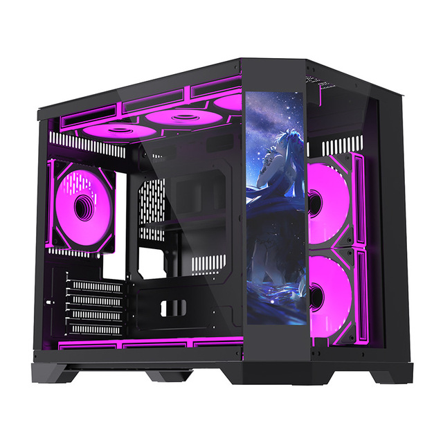 2026 NEW Gaming PC Case Double-sided Glass Micro Atx Computer Case Tower Mid Gaming PC Chassis With LCD Display