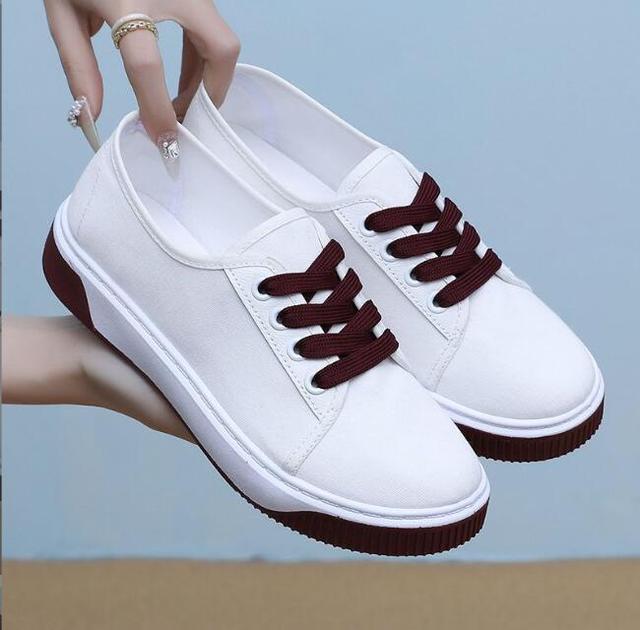 Casual Canvas Shoes Women Round Head Simple Breathable Lace-up Student Canvas Sneakers Shoes