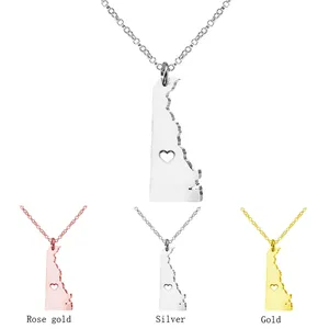 Personality Geometric Rose Gold Color Delaware State Necklaces Women/Men USA Map Choker Pendant Necklace With A Heart