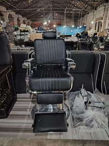 2026 High Quality All Black Barber <b>Chair</b> Synthetic Leather <b>with</b> <b>Wheels</b> for Tall Barber - Product Image 3