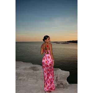 Vestido de Noche Rosa Margot con Estampado Floral - Product Image 3