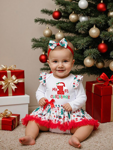 <span class=keywords><strong>Tenue</strong></span> de Noël pour bébé fille, body à manches longues avec imprimé Père Noël et jupe en tulle rouge + bandeau, 0-24 mois, robe de fête de Noël - Product Image 6