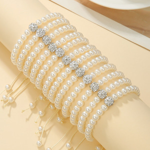 Imitation Pearl Rhinestone Ball Bracelet <b>Set</b> Adjustable Stackable Jewelry For <b>Women</b> <b>Gift</b> Fashion Jewelry - Product Image 3