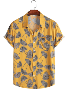 Nuevo verano con botones sin arrugas Casual manga corta bolsillo tela elástica Tropical hombres vacaciones camisa hawaiana camisa de playa - Product Image 5