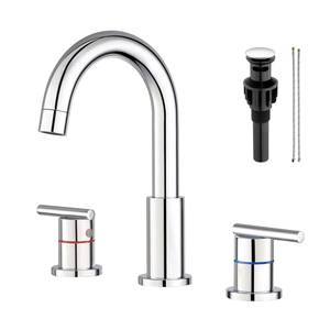 Hot Sale Dual Handle <b>Deck</b> Mounted 3 Hole Bathroom with Waste Pop up Drain 8'' Widespread Lavatory Sink Faucet Mixer - Product Image 4