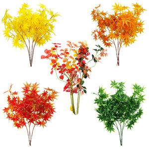 Branches de feuilles d'érable artificielles en plastique, décoratives, pour l'automne, intérieur, vert, jaune, rouge, orange, feuilles de Ginkgo, plante - Product Image 2