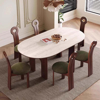 Juego de Comedor Moderno Minimalista de Lujo Marca Haavk, con Cubierta de Piedra Sinterizada Blanca, Marco Ovalado de Madera, Duradero y Ecológico para el Hogar