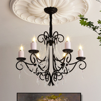 Lustre en cristal vintage de style européen, 6 lumières LED blanc chaud, hauteur réglable, idéal pour salle à manger, chambre, bar, décoration intérieure