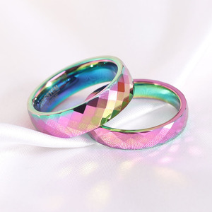 Colored Gradient Tungsten Steel <b>Couple</b> <b>Rings</b> 4.6mm Geometric Wedding Jewelry Unisex - Product Image 1