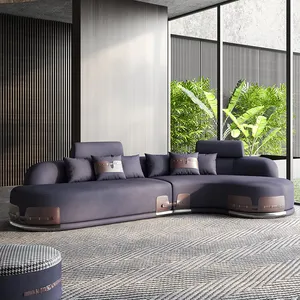 Sofá de canto italiano de luxo, sofá de canto de couro em formato de arco de alta qualidade e minimalista, moderno e em forma de arco