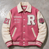 Veste universitaire rétro avec manches crème, col rabattu, broderie chenille personnalisée, veste de style universitaire OEM