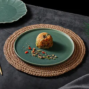 <span class=keywords><strong>Set</strong></span> di <span class=keywords><strong>Piatti</strong></span> in Ceramica Verde Rotonda Smaltata di Dubai, Stoviglie per Ristorante, Servizio di Porcellana - Product Image 1