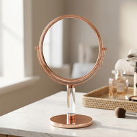 Miroir cosmétique de bureau double face rond en métal chromé personnalisé avec grossissement 3/5X, non pliable