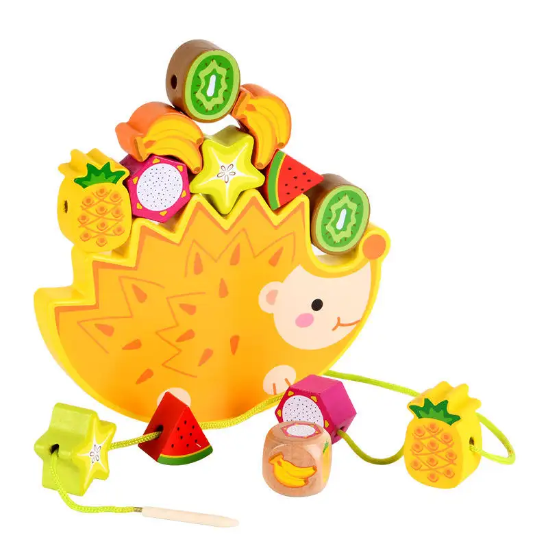 몬테소리 교육 어린이 만화 균형 블록 나무 과일 스택 고슴도치 레이싱 비즈 장난감
