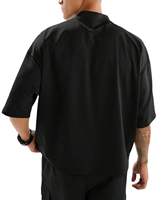 T-shirts pour hommes en coton tricoté 100% personnalisés de marque, col montant noir, épaules tombantes, coupe ample, 280 grammes, couleur unie