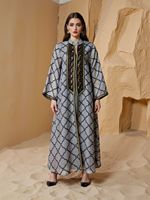 Robes maxi décontractées élégantes du Moyen-Orient, style Dubaï, abaya, robe de grande taille, polyester, broderie, dentelle, motif floral, paillettes, femmes