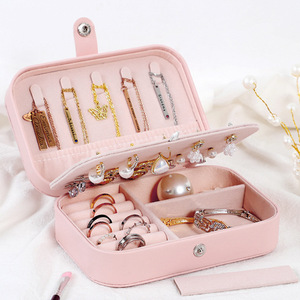 Portable Compact Jewelry Box Double Layer Leather <b>Storage</b> For Earrings <b>Rings</b> Necklaces Pink 11x16x5cm Desktop Travel Organizer - Product Image 1