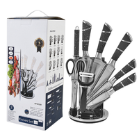 Ensemble d'accessoires de cuisine directement de l'usine, batterie de cuisine antiadhésive 9 pièces, ensemble de couteaux avec manche, ustensiles de cuisson, ensemble de couteaux avec bloc