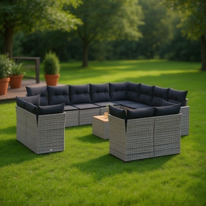 Conjunto de Sofás de Jardín de Ratán Gris, 10+ Plazas, Muebles de Exterior, Diseño Contemporáneo, Reposabrazos Ajustables - Product Image 2