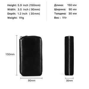 Luxury Custom Logo Black Oiled Genuine Cowhide Leather 2 Slot Couple Zipper Watch Storage Travel <b>Pouch</b> for <b>Men</b> Women - Product Image 2