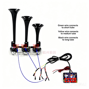 Kit <span class=keywords><strong>de</strong></span> klaxon à air métallique à 3 trompettes 24V 60 tons pour camion, bus, train - Nécessite un réservoir d'air (compresseur non inclus) - Product Image 3