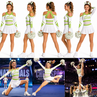Uniforme de cheerleading personnalisé All Star avec strass, haut court à manches longues à épaules dénudées et col en V, dos en X, jupe plissée, plusieurs couleurs