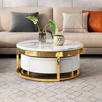 Table basse moderne ronde et gigogne en marbre avec rangement, cadre en métal, meubles de salon pour la maison