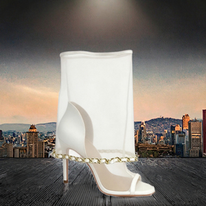 Botas de Mujer 2026, Nuevas, Blancas, de Encaje, con Forro de PU, Versátiles, con Punta Abierta, Tacón de Aguja, Sexys, para Toda Temporada - Product Image 2