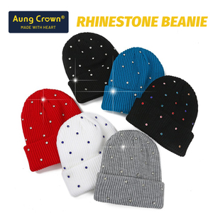 Aung Crown Y2k <span class=keywords><strong>Bonnet</strong></span> à Revers <span class=keywords><strong>Tricot</strong></span>é de Haute Qualité, <span class=keywords><strong>Bonnet</strong></span> en Strass Colorés Personnalisés pour Usage Quotidien - Product Image 1