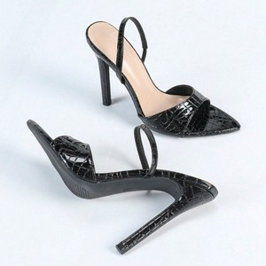 Sandali con tacco da donna in pelle verniciata bordeaux <span class=keywords><strong>Slingback</strong></span> per abiti da sera a punta tacco alto - Product Image 5
