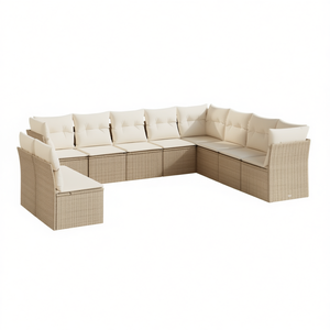 Set Divano da Giardino in Rattan Beige, Arredamento da Esterno dal Design Contemporaneo, Impermeabile e Resistente ai Raggi UV, in Rattan PE con Cuscini in Schiuma ad Alta Densità - Product Image 1