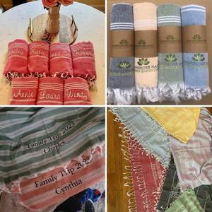 ผ้าขนหนูปักโลโก้ลายทางย้อมสีด้วยเส้นด้ายยุโรปพร้อมพู่ห้อย - Product Image 3