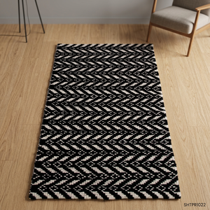 Alfombra de Escalera de Tejido Plano con Patrón Geométrico Blanco y Negro de Lana de Alta Demanda, Estilo Bohemio, Ecológica, de Proveedor Indio - Product Image 1