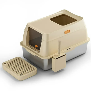 Bac à litière en acier inoxydable semi-fermé bon marché en gros grand bac à litière pour chat avec couvercle facile à nettoyer - Product Image 6