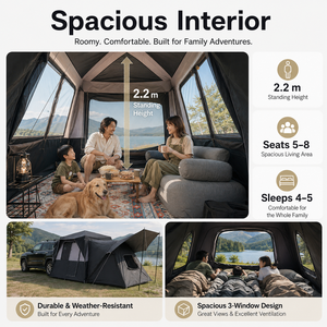 Tente de camping pour SUV, système de fixation sur <span class=keywords><strong>hayon</strong></span>, deux chambres, 5-8 personnes, PU 3000mm imperméable, UPF 50+, Oxford 150D, installation rapide en 3 minutes, quatre saisons - Product Image 3