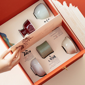 Cinq célèbres fours <span class=keywords><strong>Wufu</strong></span>, boîte cadeau de tasses à thé en céramique chinoise, design rétro de luxe léger, tasse à thé pour les affaires - Product Image 4