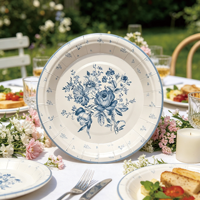 Assiettes en papier décoratives vintage à motif floral, imprimé roses bleues, 7 et 9 pouces, jetables, pour décoration de fête de jardin