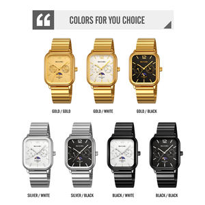 Reloj de Pulsera de Cuarzo para Hombre, Minimalista, Cuadrado, Estilo Antiguo, Retro, de Acero Inoxidable, con Fase Lunar, Resistente al Agua, con Manecilla de Segundos Pequeña Analógica - Product Image 2