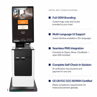 Kiosque d'enregistrement en libre-service pour hôtel, 27/32 pouces, compatible PMS, SDK, API, distributeur de cartes RFID, lecteur de codes-barres, scanner OCR de passeport |   CE