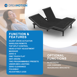 Dreamotion Tùy Chỉnh Giường Đôi Khung Top Chia Điều Khiển Có Thể Điều Chỉnh Cơ Sở Giường Với Massage - Product Image 3