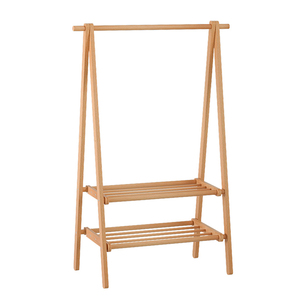 Porte-vêtements Portable Extra Large avec 2 pneus avec boîte de rangement pour chaussures, étagères pour l'entrée, la chambre à coucher, porte-vêtements en bois naturel - Product Image 1