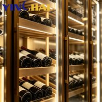 YINGHAI Armoire à vin double zone en acier inoxydable sur mesure avec étagères en bois et éclairage LED pour villa et bar à domicile