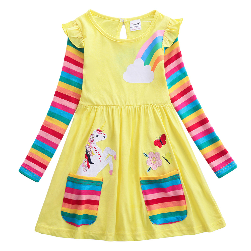 Long Sleeve Rainbow Unicorn Dress - Perfect for Little Girls Long Sleeve Rainbow Unicorn Dress - Perfect for Little Girls