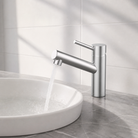 Robinet de lavabo moderne en acier inoxydable 304 avec noyau de valve en céramique, finition brossée, à poignée unique, pour salle de bain, maison et hôtel