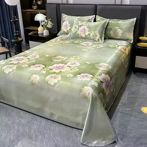 Gran Venta Juego de Sábanas Planas de Tres Piezas de Seda de Hielo Refrescante de Verano Estilo Coreano Lavable con Diseño Floral para Cama King Accesorio para Masaje - Product Image 6