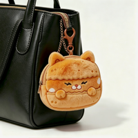 Porte-monnaie en peluche personnalisé pour femme, motif chat orange mignon et doux, avec fermeture éclair, mini sac portefeuille