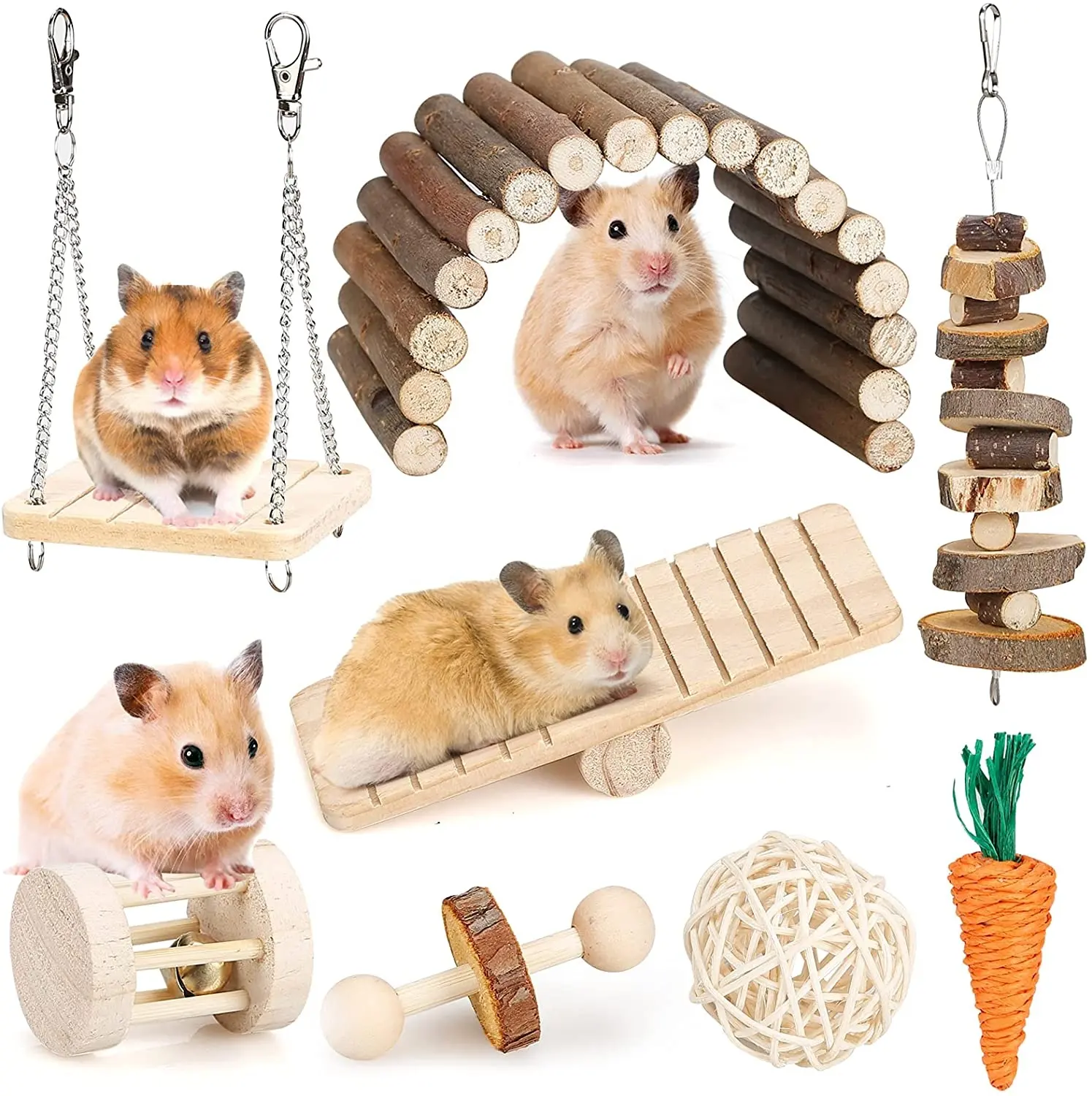 Kingtale Teeth Care Wooden Accessories Small Animal Molar Toys Hamster Chew Toys Set for Guinea Pigs