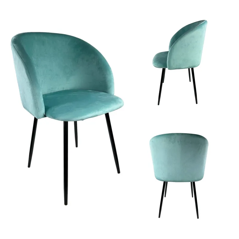 Hot Sale Modern Nordic Upholstered Dining Chair Kitchen Dining Green Velvet Seat Glod Metal Frame Arm Chair