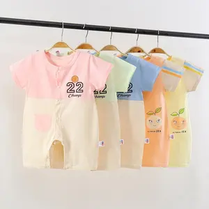 Macacão infantil, atacado roupas de bebê body 100% algodão macacão de manga curta de verão macacão de desenho animado